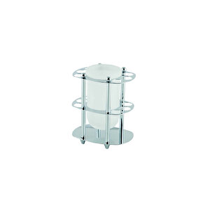 İgk Yapi - Çelik Banyo Desen Metal Set Üstü Camlı Bardaklı Fırçalık (50-026)
