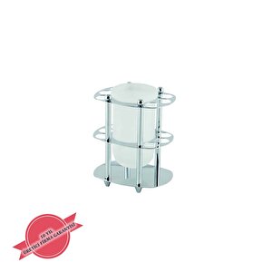 İgk Yapi - Çelik Banyo Desen Metal Set Üstü Camlı Bardaklı Fırçalık (50-026)