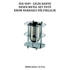 İgk Yapi - Çelik Banyo Desen Metal Set Üstü Krom Bardaklı Fırçalık (50-076)