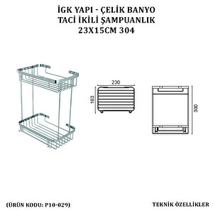 İgk Yapi - Çelik Banyo Taci İkili Şampuanlık 23x15cm 304 (p10-029)