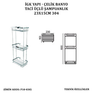 İgk Yapi - Çelik Banyo Taci Üçlü Şampuanlık 23x15cm 304 (p10-030)