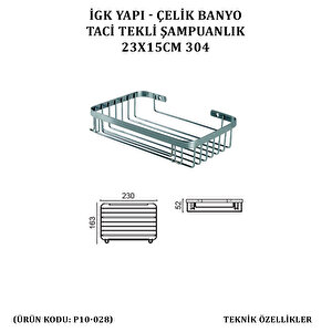 İgk Yapi - Çelik Banyo Taci Tekli Şampuanlık 23x15cm 304 (p10-028)