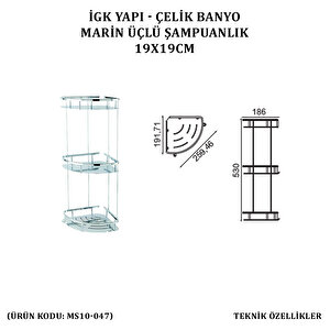 İgk Yapi - Çelik Banyo Marin Üçlü Şampuanlık 19x19cm (ms10-047)