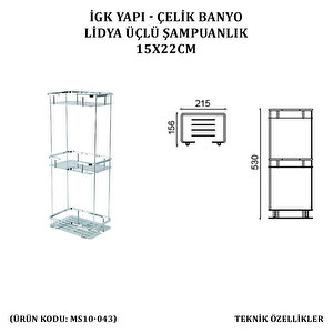 İgk Yapi - Çelik Banyo Lidya Üçlü Şampuanlık 15x22cm (ms10-043)