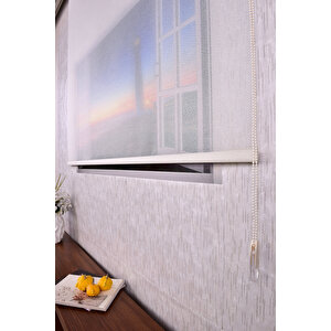 Ekru Boğumlu Tül Etek Dilimsiz 18 Sim Zebra Stor Güneşlik Perde 220x260 cm