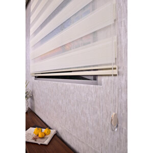 Krem Hun Micro Plise Etek Dilimsiz Zebra Stor Güneşlik Perde