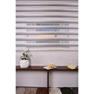 Gri-krem Pliseli Etek Dilimsiz Ds 10658-v9 Zebra Stor Güneşlik Perde 220x260 cm