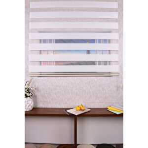 Ekru Pliseli Etek Dilimsiz İp Plise Zebra Stor Güneşlik Perde 120x220 cm