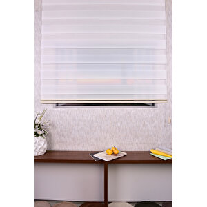 Ekru Pliseli Etek Dilimsiz İp Plise Zebra Stor Güneşlik Perde 120x220 cm