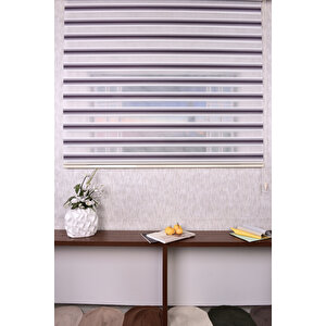 Ekru-mor Pliseli Etek Dilimsiz 10671-v5 Zebra Stor Güneşlik Perde 100x200 cm