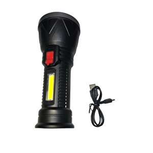 Uzun Menzilli Şarz Edilebilir El Feneri Şarjlı El Feneri 4 Modlu Su Geçirmez Usb Kablolu Cob Led 5w