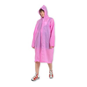 Pembe Kadın Erkek Yağmurluk Kapüşonlu Çıtçıtlı Eva Unisex Pratik Kapşonlu Yağmurluk Xl Büyük Beden