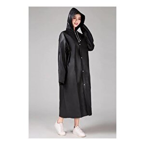 Siyah Kadın Erkek Yağmurluk Kapüşonlu Çıtçıtlı Eva Unisex Pratik Kapşonlu Yağmurluk Xl Büyük Beden