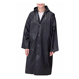 Siyah Kadın Erkek Yağmurluk Kapüşonlu Çıtçıtlı Eva Unisex Pratik Kapşonlu Yağmurluk Xl Büyük Beden