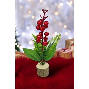 Yapay Çiçek Yılbaşı Çiçeği Kokinalı Kütük Saksılı Dekoratif Süs 20cm
