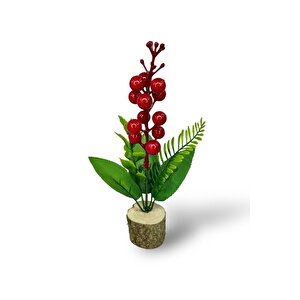 Yapay Çiçek Yılbaşı Çiçeği Kokinalı Kütük Saksılı Dekoratif Süs 20cm