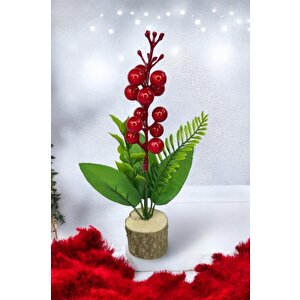 Yapay Çiçek Yılbaşı Çiçeği Kokinalı Kütük Saksılı Dekoratif Süs 20cm