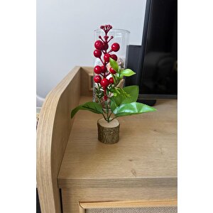 Yapay Çiçek Yılbaşı Çiçeği Kokinalı Kütük Saksılı Dekoratif Süs 20cm