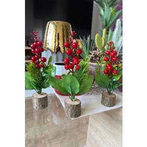 Yapay Çiçek Yılbaşı Çiçeği Kokinalı Kütük Saksılı Dekoratif Süs 20cm