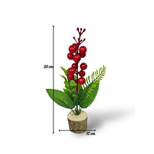 Yapay Çiçek Yılbaşı Çiçeği Kokinalı Kütük Saksılı Dekoratif Süs 20cm