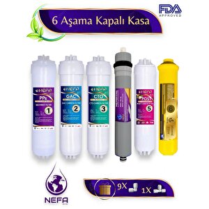 Nefa Tüm Kapalı Kasalar Ve İhlas Silver, Plus, Platinum Su Arıtma 6'lı Filtre Seti, Çift Karbonlu