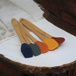 Bambu Silikon Pasta Seti 23 Cm Mini Ahşap 5 Parça Yapışmaz Pasta Spatula Seti