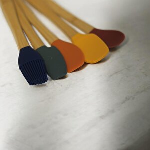 Bambu Silikon Pasta Seti 23 Cm Mini Ahşap 5 Parça Yapışmaz Pasta Spatula Seti