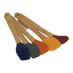 Bambu Silikon Pasta Seti 23 Cm Mini Ahşap 5 Parça Yapışmaz Pasta Spatula Seti