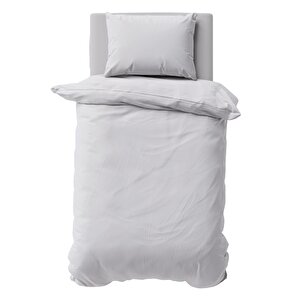 Makiteks %100 Pamuklu Açık Gri 160x220+50x70 Tek Kişilik Nevresim Ve Yastık Kılıfı Seti