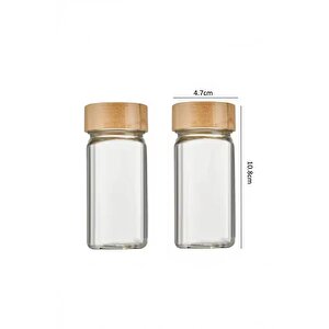 Digithome Etiketli 12’li Bambu Kapaklı Cam Kare Baharatlık Seti 125ml Thn86125 C- 1-1-18