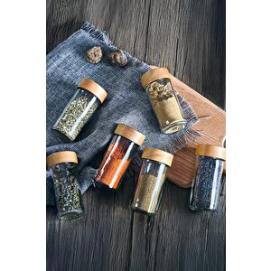 Etiketli 12’li Bambu Kapaklı Cam Yuvarlak Baharatlık Seti 90ml Thn86090 C- 1-1-18