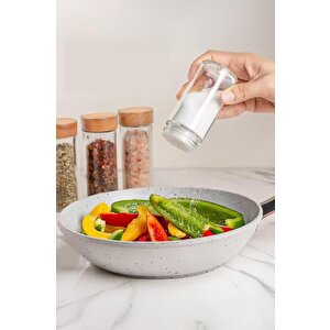 Etiketli 12’li Bambu Kapaklı Cam Yuvarlak Baharatlık Seti 90ml Thn86090 C- 1-1-18
