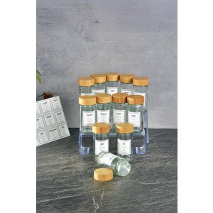 Digithome Etiketli 12’li Bambu Kapaklı Cam Yuvarlak Baharatlık Seti 90ml Thn86090 C- 1-1-18