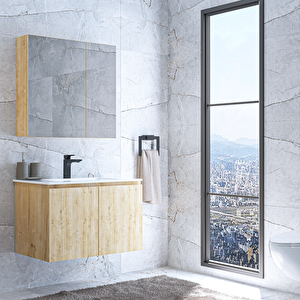 Alpu Aynalı Dolaplı Banyo Dolabı Safir Meşe 80 Cm