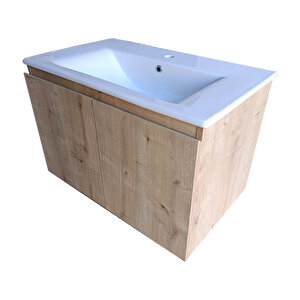 Alpu Aynalı Dolaplı Banyo Dolabı Safir Meşe 80 Cm