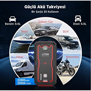 Utrai Jstar One 22000mah 2000a Jump Starter Taşınabilir Akü Takviye Cihazı Çanta + Pusula + Powerbank + Led Lamba