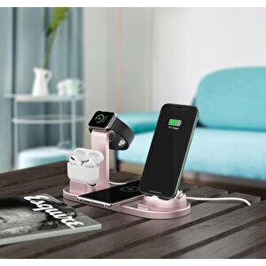 Native Audio Ud-15 4 In 1 Kablosuz 10w Rose Gold Hızlı Şarj Masaüstü Standı