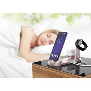 Native Audio Ud-15 4 In 1 Kablosuz 10w Rose Gold Hızlı Şarj Masaüstü Standı