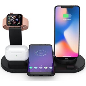 Ud-15 4 In 1 Kablosuz 10w Siyah Hızlı Şarj Masaüstü Standı Siyah