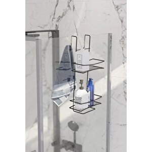 2 Katlı Duşakabin Şampuanlık Düzenleyici Raf Siyah Sb562-b