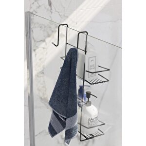 2 Katlı Duşakabin Şampuanlık Düzenleyici Raf Siyah Sb562-b
