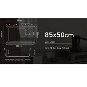 Gl General Glc Ss304eko Maxi Antrasit Bardak Yıkamalı Şelale Eviye 85x50