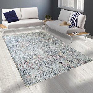 Modern Şönil Dokuma Eskitme İskandinav Desenli Gri Karma Tonlarda Halı 80x150 cm