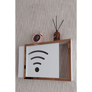 Beyaz-bronz 25x35x7 Cm Wifi Amblemli Duvara Asılabilir Sigorta Ve Modem-wifi Saklama Kutusu! Saklama Kutusu