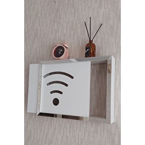 Beyaz-gümüş 30x40x7 Cm Wifi Amblemli Duvara Asılabilir Sigorta Ve Modem-wifi Saklama Kutusu! Saklama Kutusu