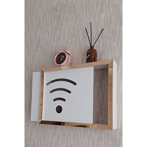 Beyaz-gold 30x40x7 Cm Wifi Amblemli Duvara Asılabilir Sigorta Ve Modem-wifi Saklama Kutusu! Saklama Kutusu