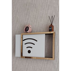 Siyah-gold 25x35x7 Cm Wifi Amblemli Duvara Asılabilir Sigorta Ve Modem-wifi Saklama Kutusu! Saklama Kutusu