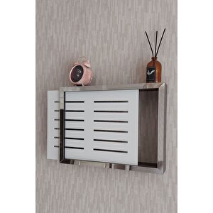 Siyah-gümüş 30x40x7 Cm Izgaralı Duvara Asılabilir Sigorta Ve Modem-wifi Saklama Kutusu! Saklama Kutusu