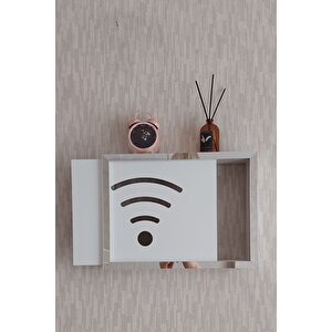 Beyaz-gümüş 25x35x7 Cm Wifi Amblemli Duvara Asılabilir Sigorta Ve Modem-wifi Saklama Kutusu! Saklama Kutusu