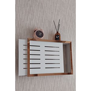 Beyaz-bronz 30x40x7 Cm Izgaralı Duvara Asılabilir Sigorta Ve Modem-wifi Saklama Kutusu! Saklama Kutusu